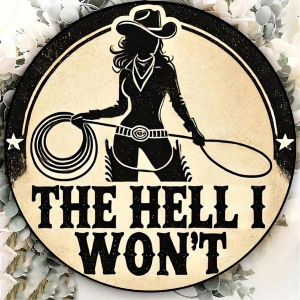 Cowgirl Vintage Tin Sign Western Wall Decor Aluminum Round Art