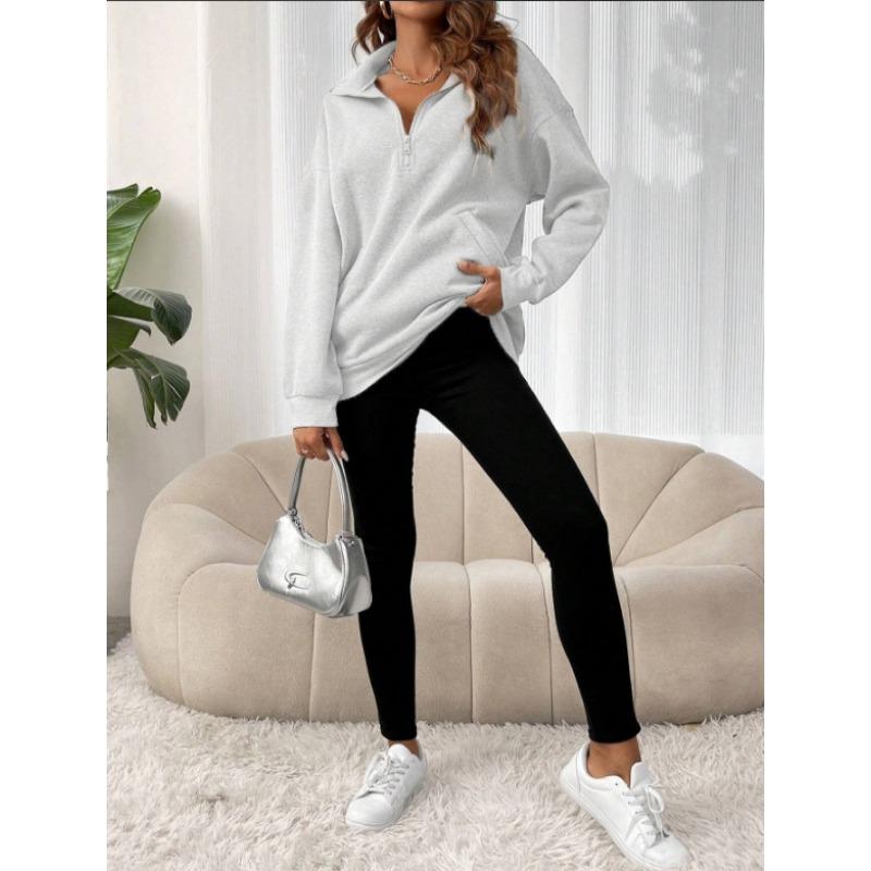 Autumn and Winter New Fashion Zipper Lapel Pullover Sweatshirt Women Loose Casual Long Sleeve Tops Elegant Office Solid Color Casual Women s Clothing S 1980₽