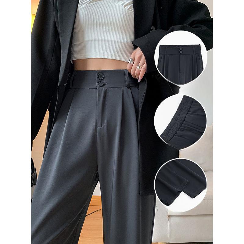 Weitbeinige Freizeithose für den Sommer Neu Hochtailliert Drapierend Gerade Birnenförmige Figur Hose Schlankmachende Anzughose