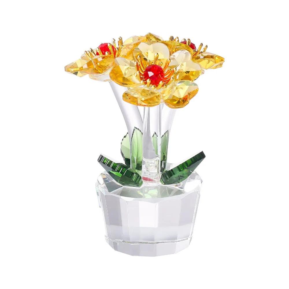 Handcraft Crystal Flower Statue Ornament Clear Base Artificial Flower Figurine Rose Tulip High Transparence