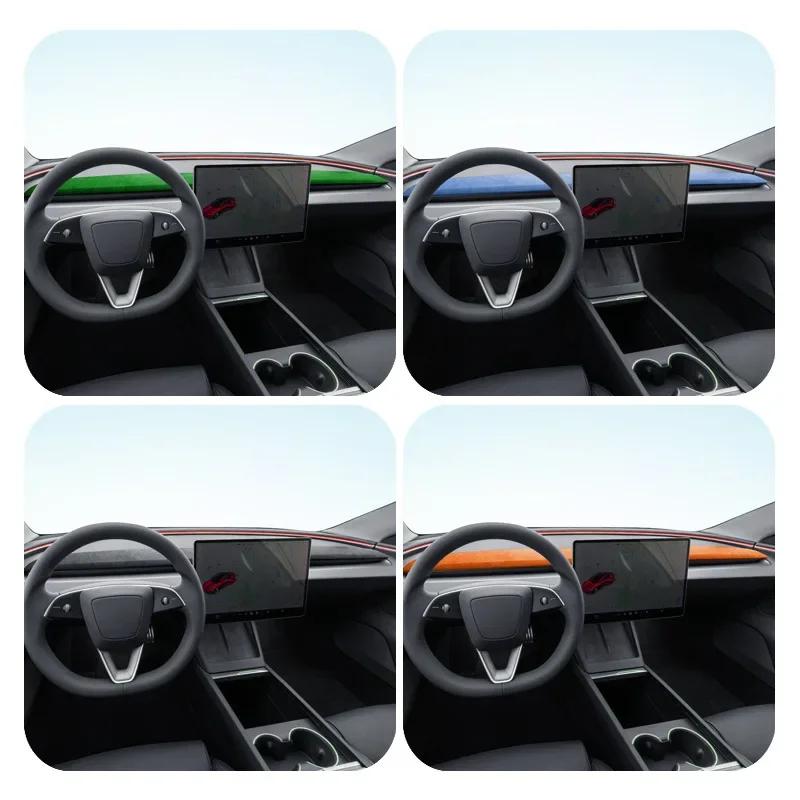 Car Front Dashboard Central Control Trim Strip Made of Alcantara Suede For Tesla Model 3 Highland 2024 Dashboard Cover Interior