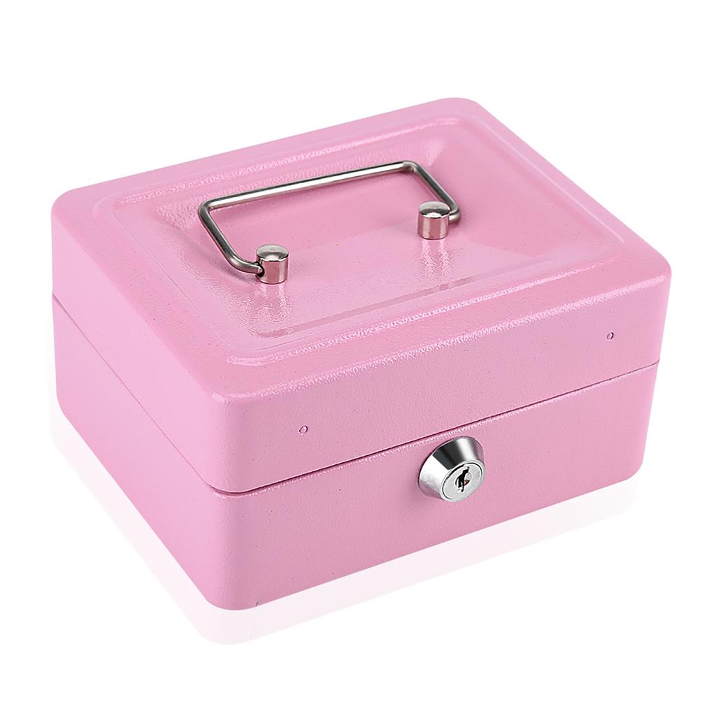1Pc Mini Portable Steel Petty Lockable Cash Money Coin Safe Security Box Household Pink