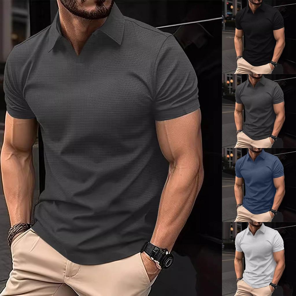 Men's Summer Sports Fitness Casual V-neck Elastic Texture Short-sleeved T-shirt