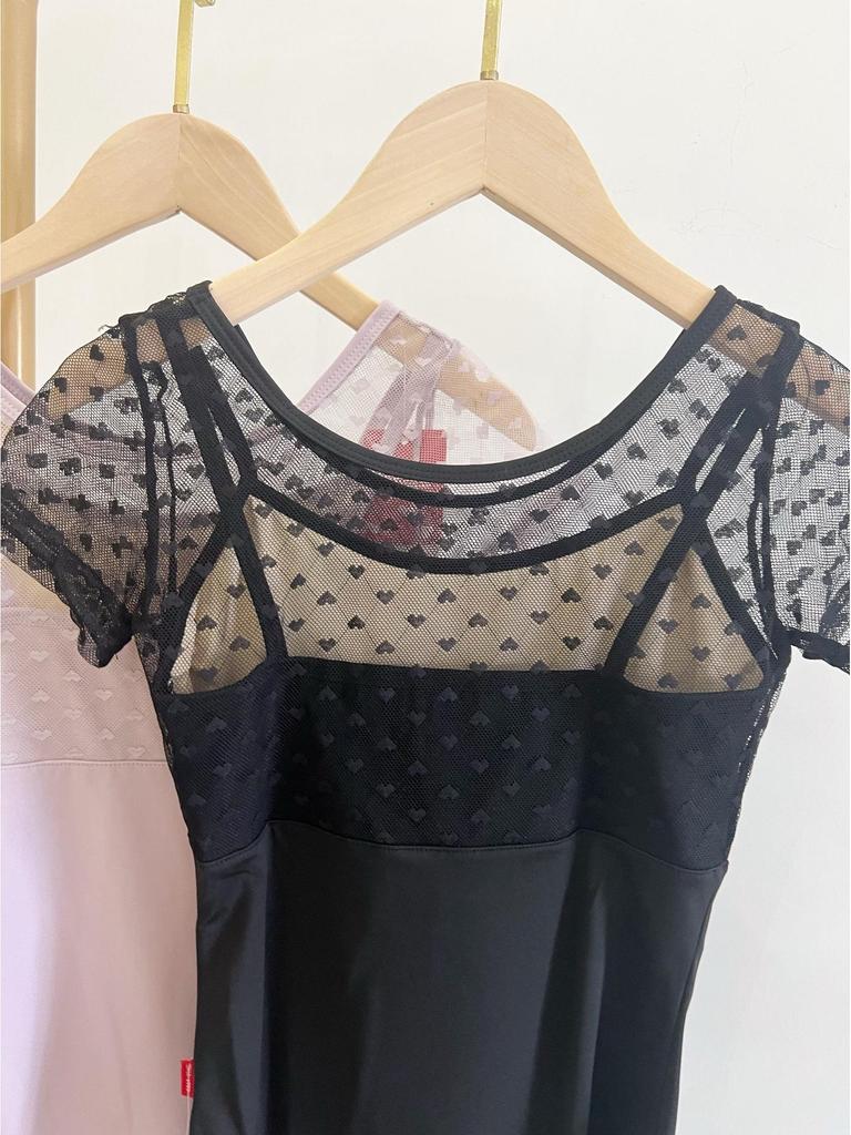 Women's Lace Ballet Dancewear: Short Sleeve Two-Piece Leotard for Gymnastics and Practice