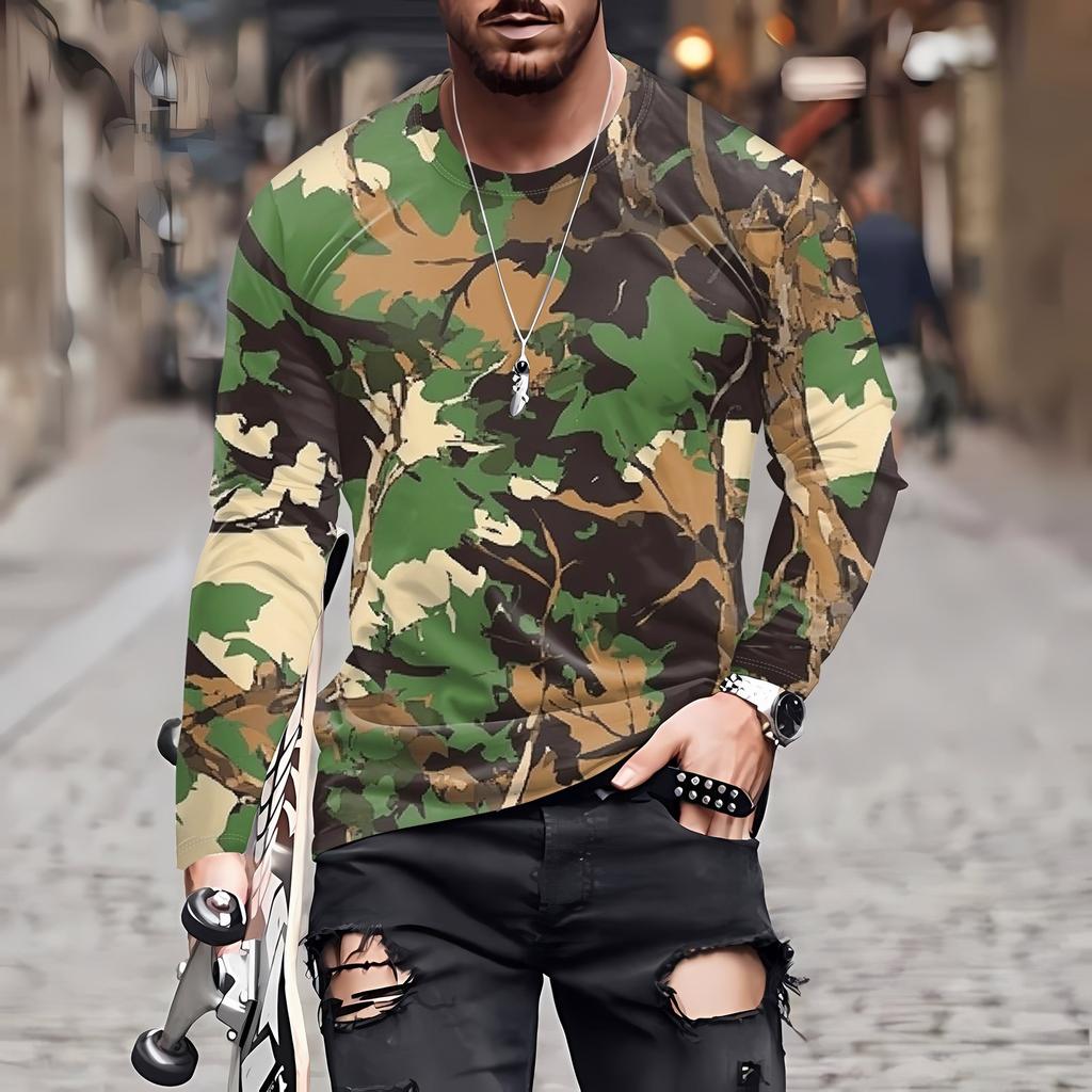 Men's T Shirt O-Neck Clothing Apparel Outdoor Long Sleeve Print Fashion Designer Vintage