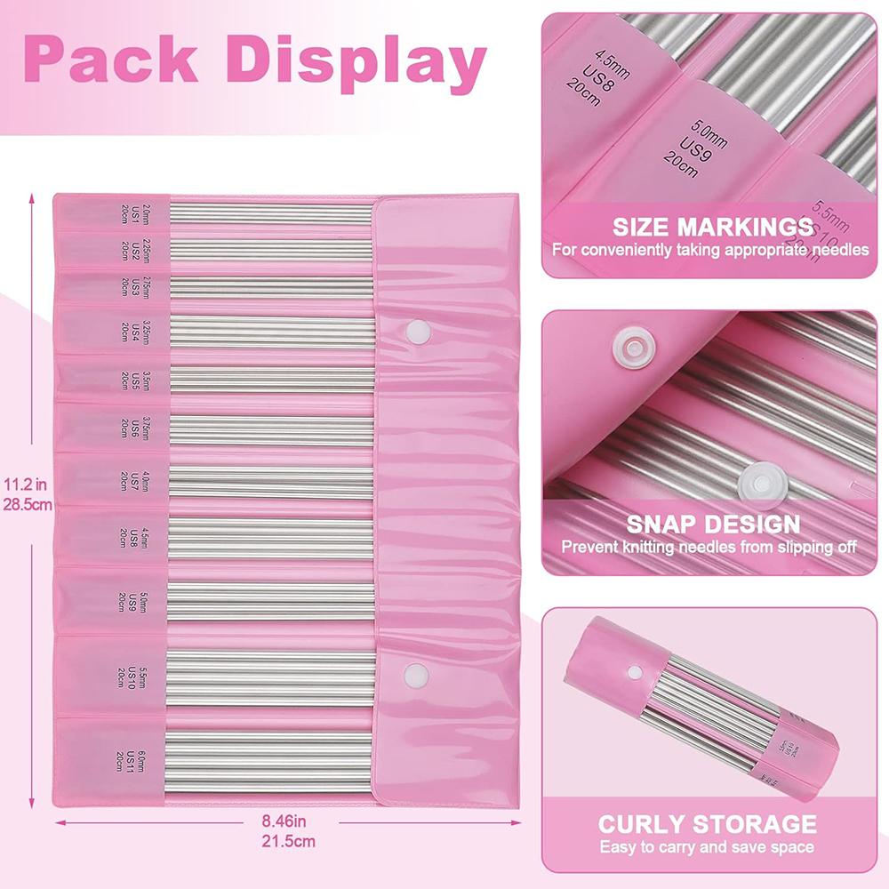 55pcs Double Pointed Knitting Needles 11 Sizes Stainless Steel Knitting Needles Set 2.0-6.0mm Knitting Kit Sweater Needle Set