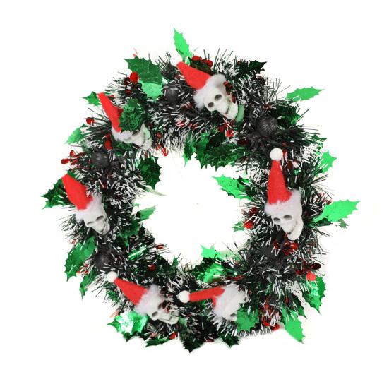 Yousheng Christmas Wreath Skull Wear Hat Figure Xmas Front Door Decor Indoor Outdoor Front Door Window Holiday Decoration
