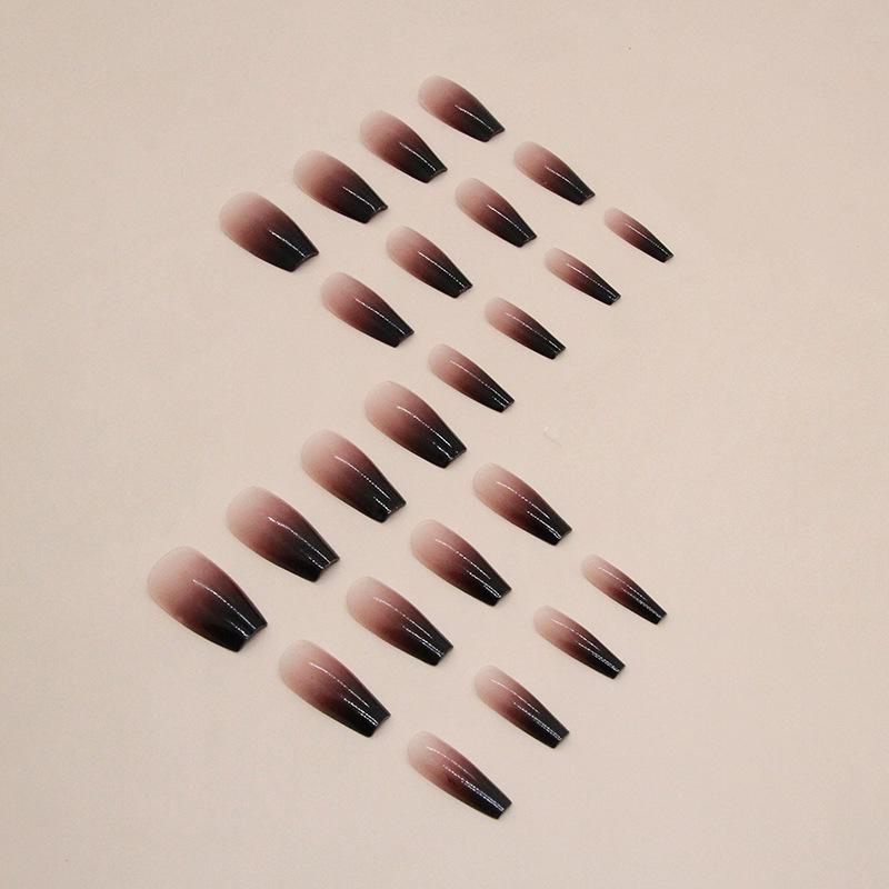 24 Pcs White Pure Desire Gradual Change Ebony Sauce Fashion Versatile Ballet Nail Fake Nail Finished Wear Nail