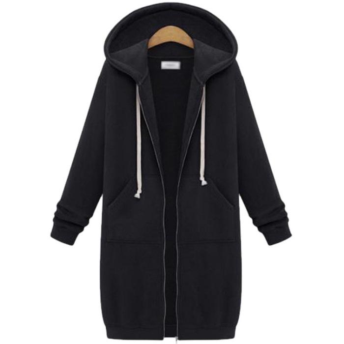 2024 Herbst/Winter Damen Kapuzen-Mittellanges Sweatshirt, Europäischer & Amerikanischer Stil 4XL schwarz