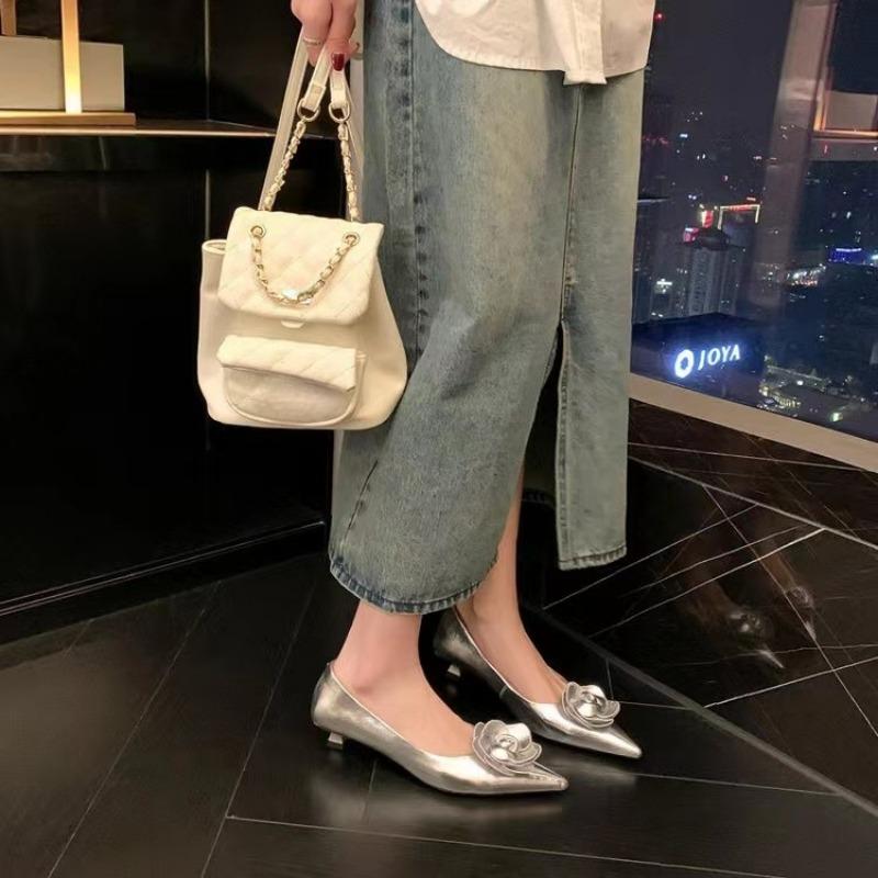 Fashion New Flashion Women Heels Loafers Elegant Woman Shoes Low Heels Wedding  Bride Pointed Toe Silver Gold Rose Evening Party Shoes