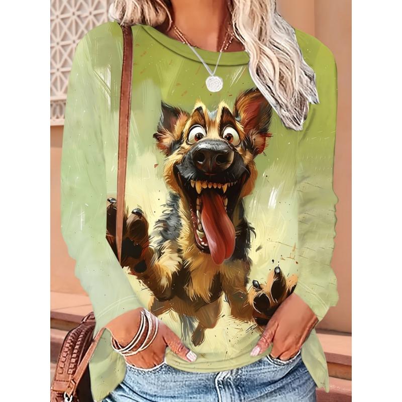 Themed Long Sleeve T-Shirt with 3D Print, Designer Vintage Street Casual Wear for Daily Use In Spring And Autumn