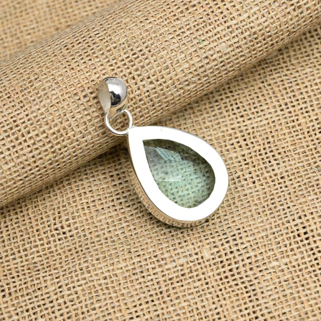 Aqua Apatit Edelstein Handgefertigter Schmuckanhänger aus 925er Sterlingsilber für Hochzeitsgeschenk