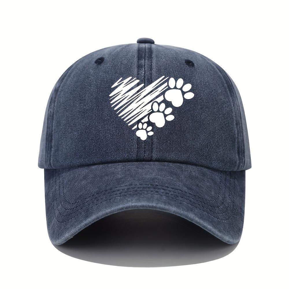 Love Paw Print Heart Graphic Baseball Cap Washed Cotton Casual Adjustable Sports Hat Unisex