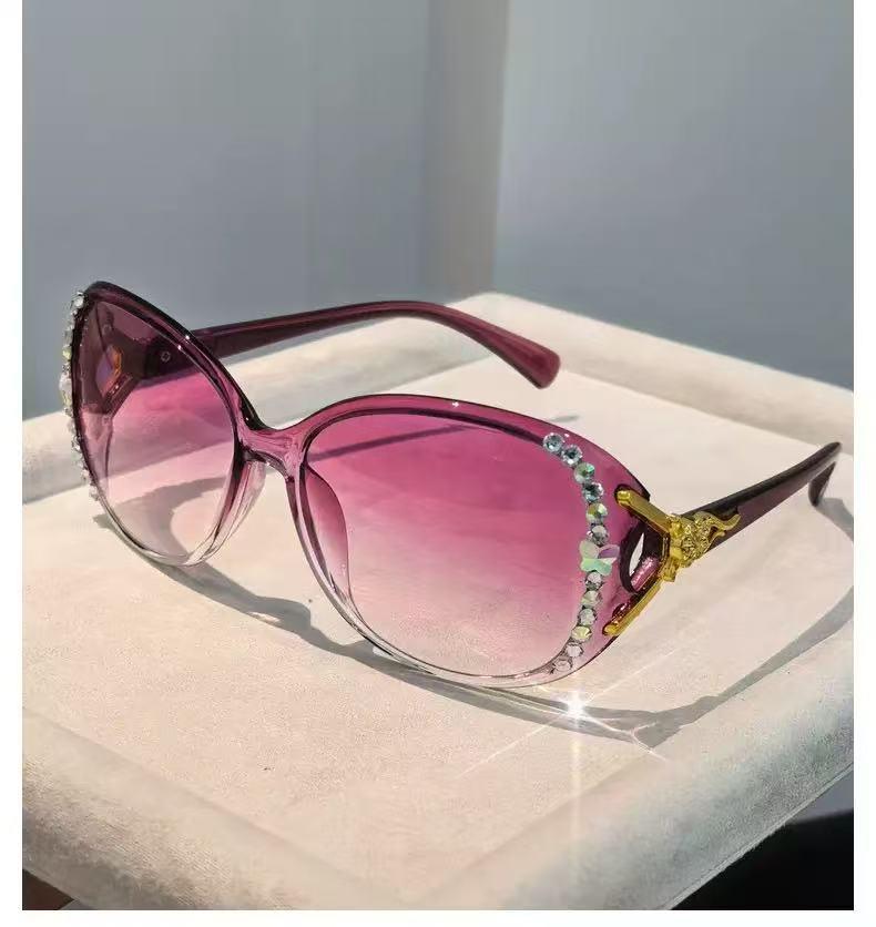 2025 Women's Rhinestone Sunglasses with Pearl Temple Arms, UV Protection for Round and Small Faces