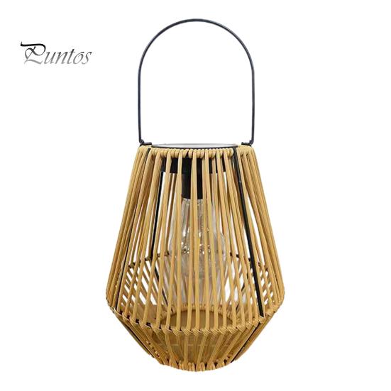 Solar Rattan Bambus Lampe med Lyssensor Automatisk PÅ/AV IP65 Vanntett Retro Stil Håndlaget dekorativ Solar Lanterne Dekor