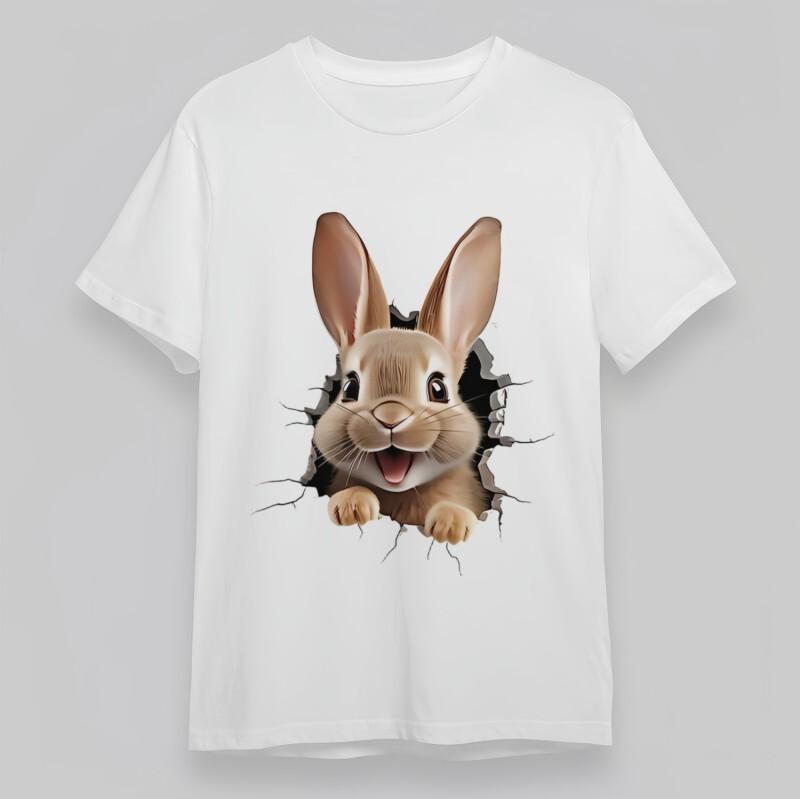

Women s Plus Size Classic T-Shirt 3D Rabbit Peeking Through Torn Fabric Tee USA 3XL