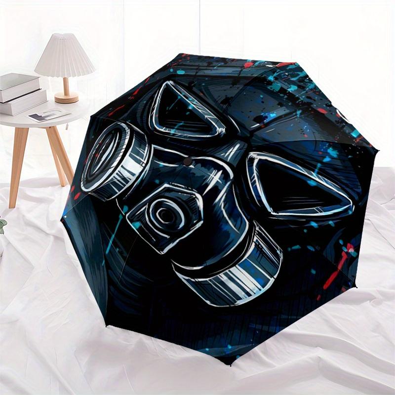 1pc Gas Mask Automatic Folding Umbrella - Lightweight, Retractable Design with 8-Rib Durability, Perfect for Outdoor Adventures, Fashionable