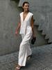 2025 European & American Style V-neck Vest & Long Pants Women's Solid Color Two-piece Set
