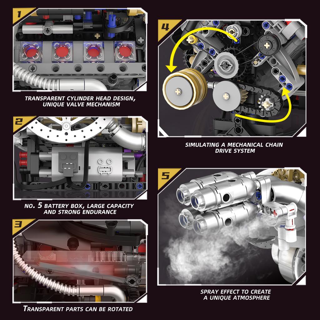 Moc Rc Electric App Control Led Spray Engine 1L Motor Assembly Building Block Diy Children'S Educational Toy Birthday Gift