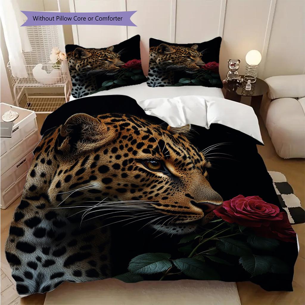 Sada povlečení s leopardím vzorem Přikrývka Povlak na přikrývku Povlak na polštář Domácí dekorace Dárek k narozeninám (1 * povlak na peřinu + 2 * povlak na polštář, bez jádra)