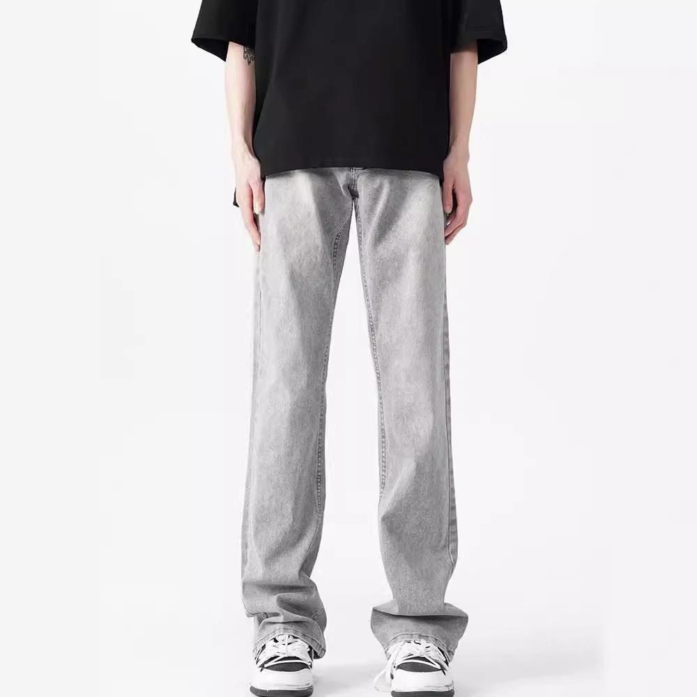 Smoke gray jeans men's and women's spring American cleanfit straight loose trousers retro high street ruffian handsome pants
