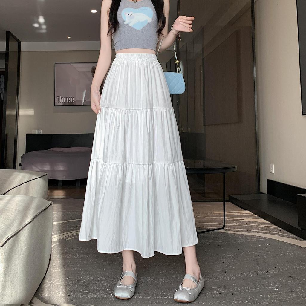 2024 Summer White A-Line High Waist Cake Skirt for Women