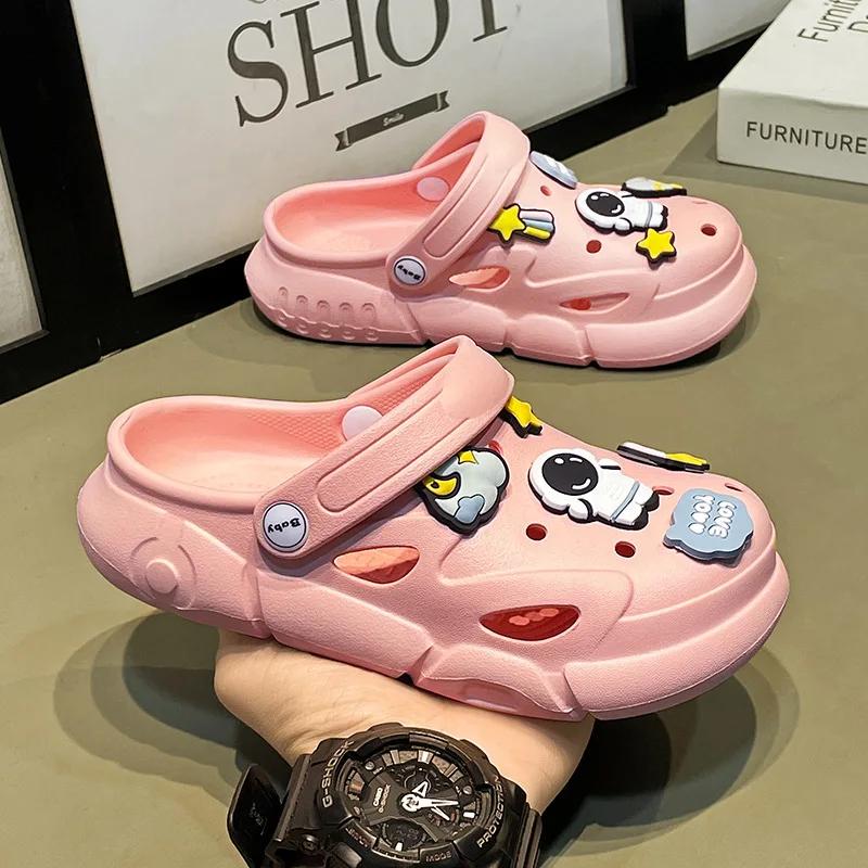 

Childrens Sandals Antiskid Breathable Garden Cave Shoes Boy Girl Outdoor Hole Shoes Indoor Shower Flip Flops Kids Home Slippers 24-25 in17cm розовый