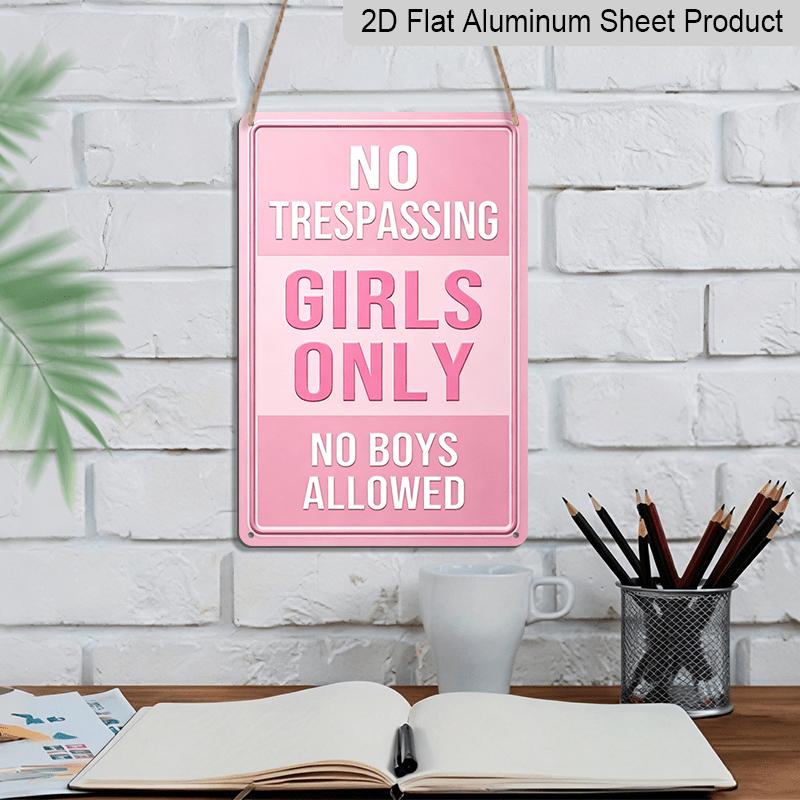 2D Flat Decorative Sign & Plaque, 1pc Fun "No Trespassing Girls Only No Boys Allowed " Aluminum Metal Sign - Light Pink Humorous Wall Decoration for