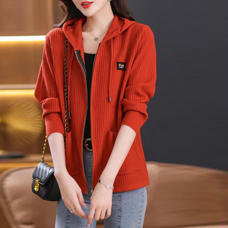 

Весна Осень Женщины Вязаный свитер Кардиган Куртка Отворот Молния Свитер Пальто Женская Свободная Верхняя одежда Темперамент Леди XS оранжевый