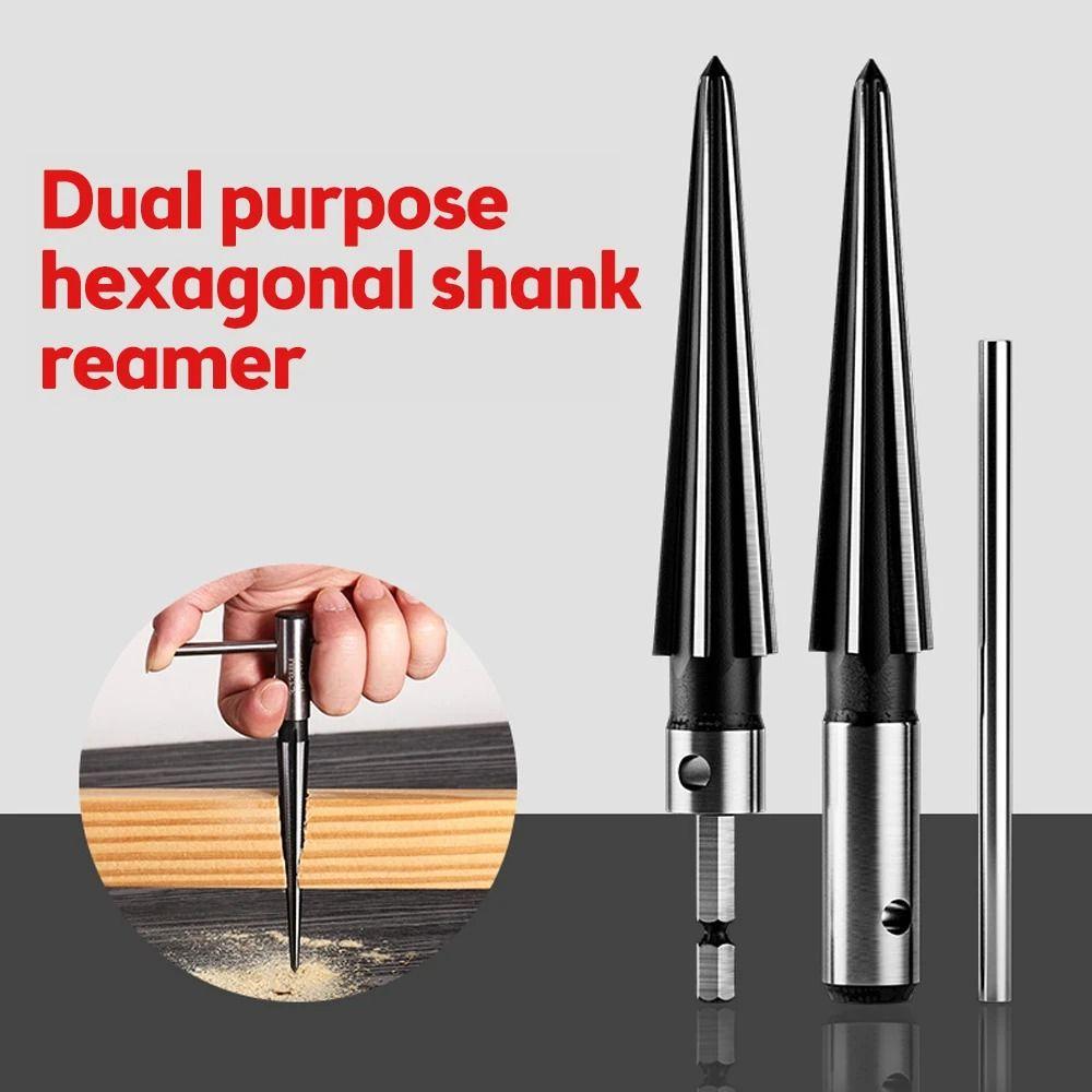2Pcs/Set Carbon Steel Chamfer Taper Reamer Set Round Shank Hole Opener Durable Tapered Reamer Tool