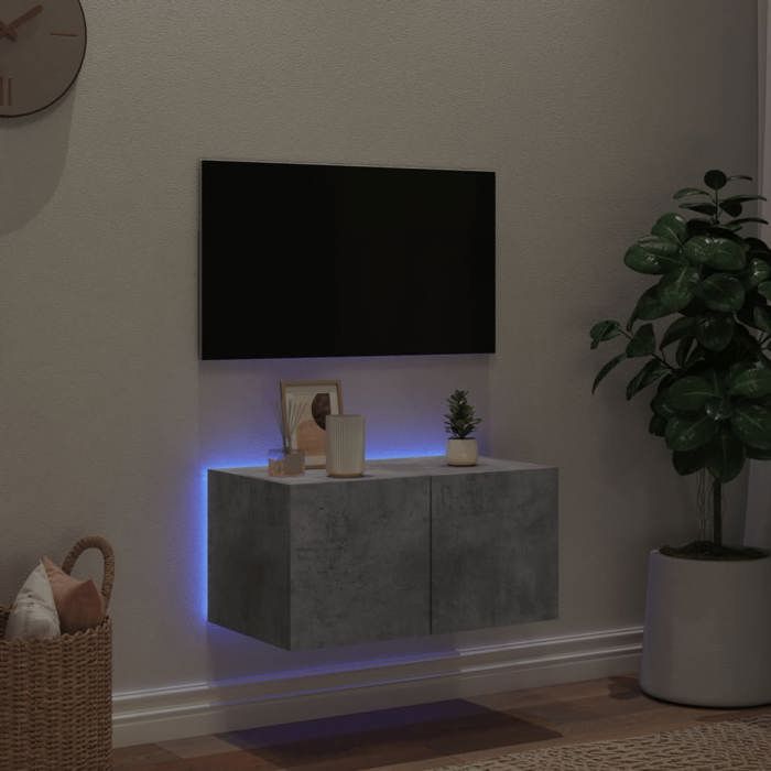 VidaXL Wall-Mounted TV Unit with LED Lights, Hanging Television Cabinet with Storage, Floating TV Stand, Modern, 837273