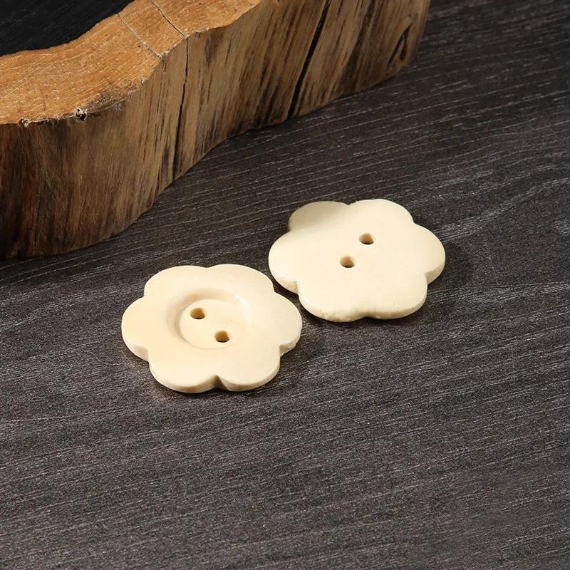 10 Stück Blumenknöpfe aus Holz, 2 Löcher, schöne Knöpfe mit flacher Rückseite, Damenmantel, Pullover, Bekleidungszubehör