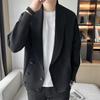 Men Sweater Coat Turn-down Collar Solid Color Long Sleeves Cardigan Buttons Warm Elastic Double-breasted Men Spring Coat for Work