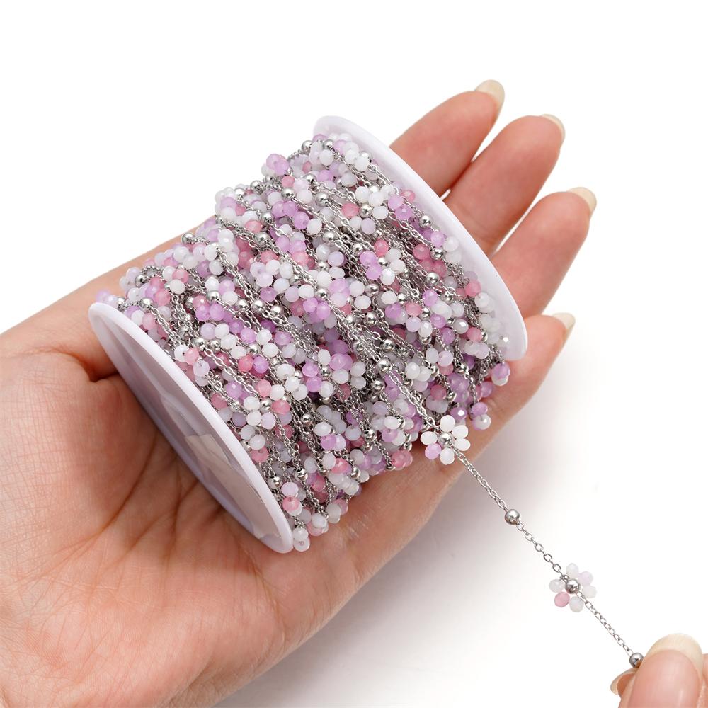 1Meter Stainless Steel Chain Flowers Pearl Beads Flat Link Chains for Necklaces Anklet Supplies DIY Jewelry Making Wholesale