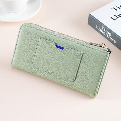 Women's Genuine Leather RFID Anti-Theft Zipper Wallet - Long, Fashionable Handheld Design with Room for Phone and Change