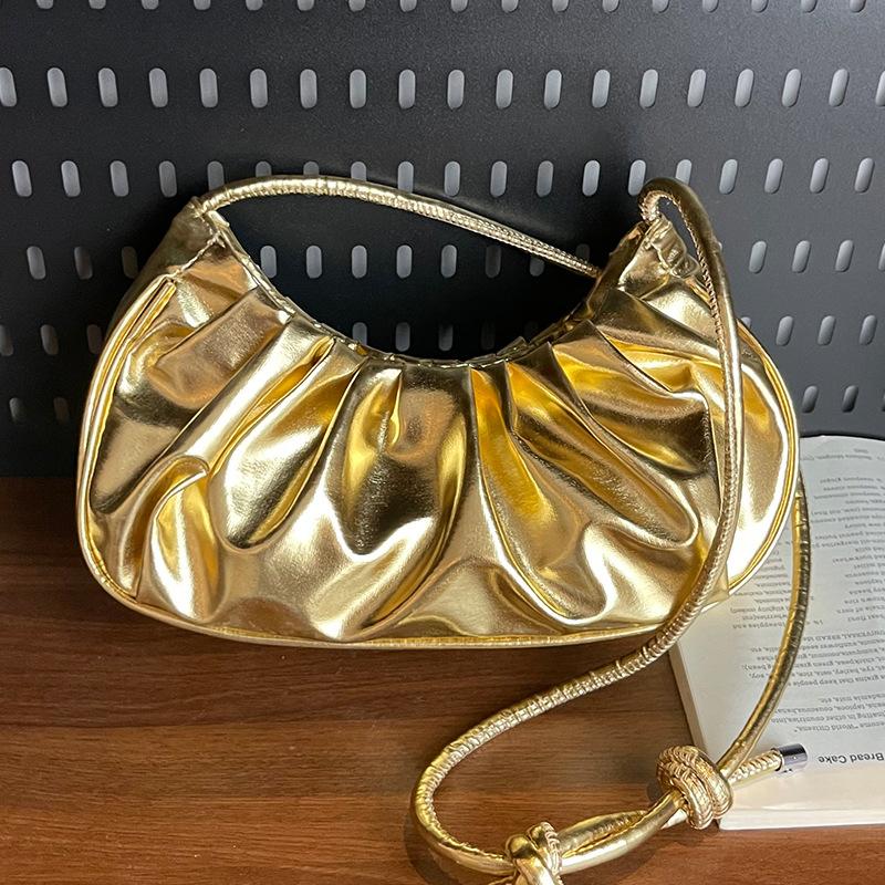 

Bag Women 2025 New Korean Version One Shoulder Dumpling Bag French Bag Fashion Cloud Bag Folded Handheld Underarm Bag золотий
