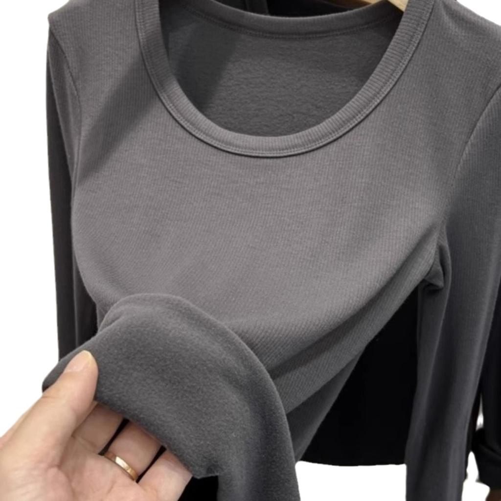 German velvet long-sleeved t-shirt for women's autumn slim-fitting and thin versatile thin velvet warm simple inner bottoming shirt top