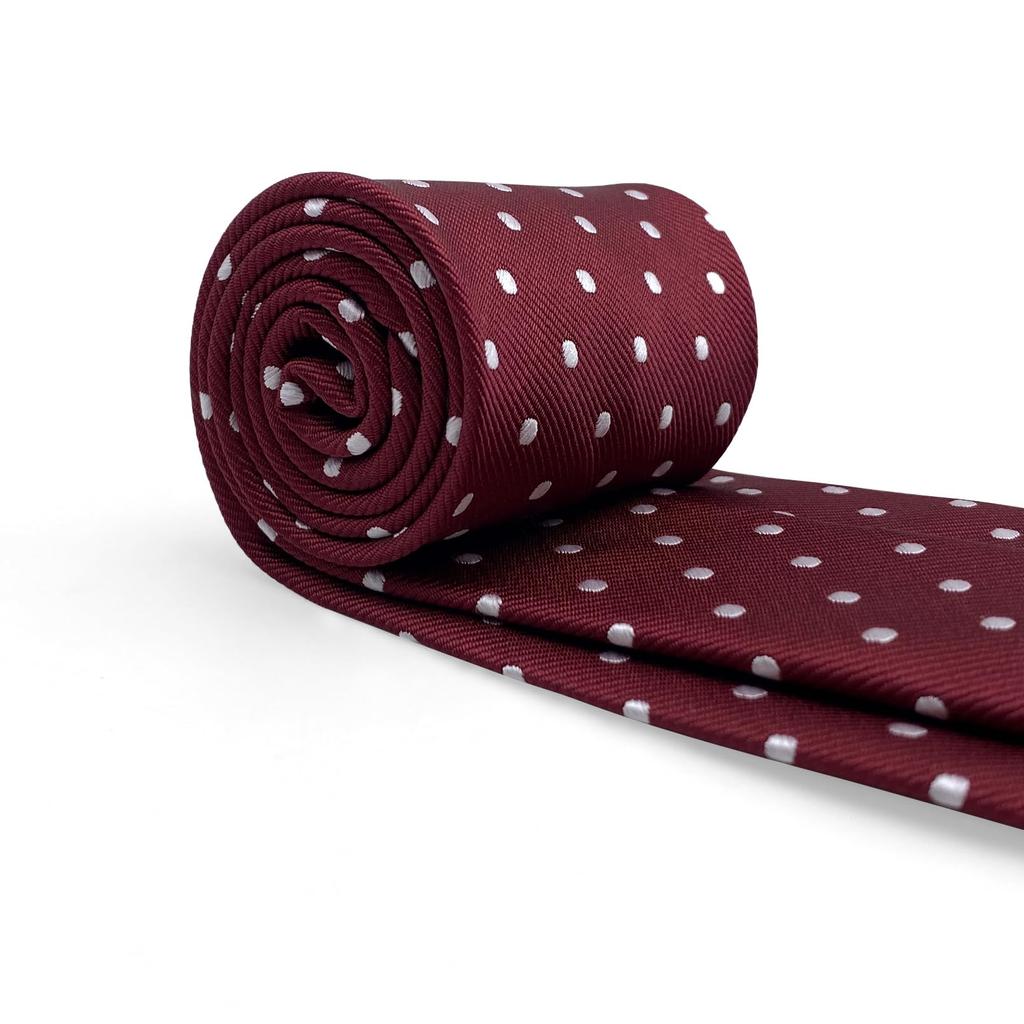 SHLAX&WING Red Polka Dot Maroon Wedding Tie for Men, Fashion, 147cm