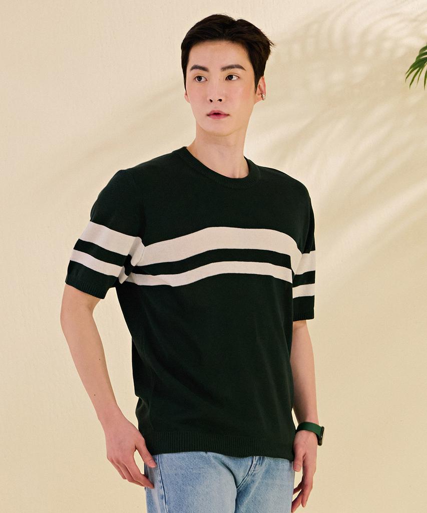 CHASECULT Men'S Cool Touch Block Round Neck Short Sleeve Sweater-Dbrk5613D0H
