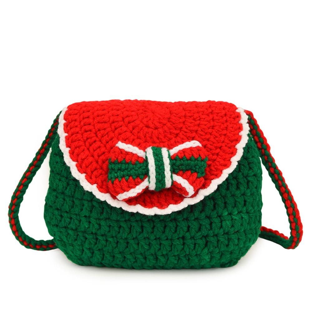 Elk Deer Woven Square Pouch Bow Contrasting Colors Purse Portable Christmas Crossbody Bag  Kids
