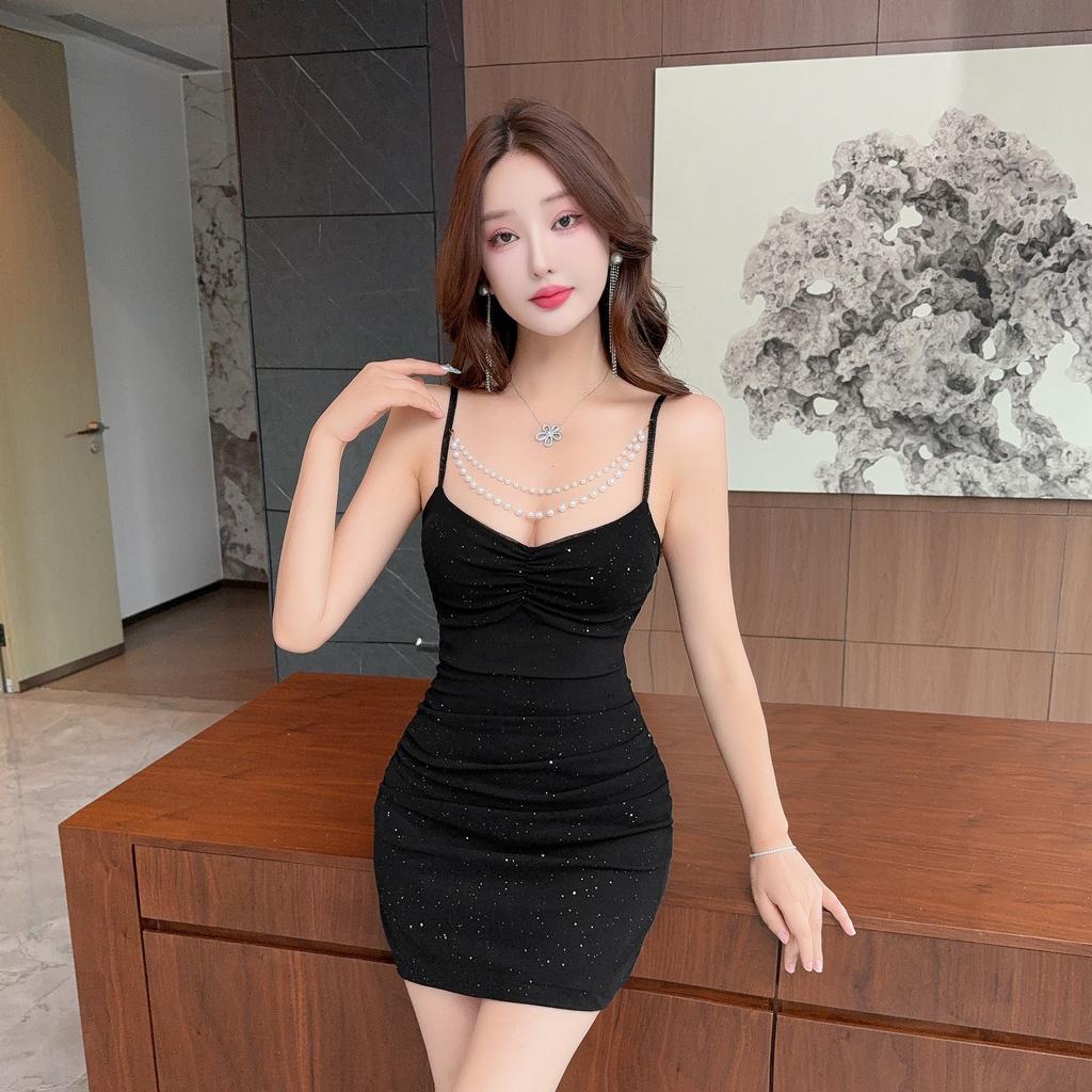 Celebrity temperament V-neck sexy mesh short suspender dress tight club foot hip dress dress dress