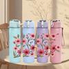 1PC Pink Plum Blossom Floral Branch 750ml Color Plastic Sports Water Bottle Leakproof Flip Straw Lid For Sports Office Home Use