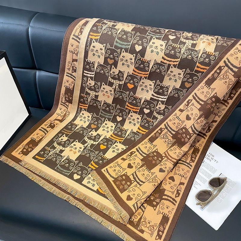 Classic Cartoon Kitten Style Scarf Women's New Versatile Extra Long Imitation Cashmere Fashion Warm Shawl