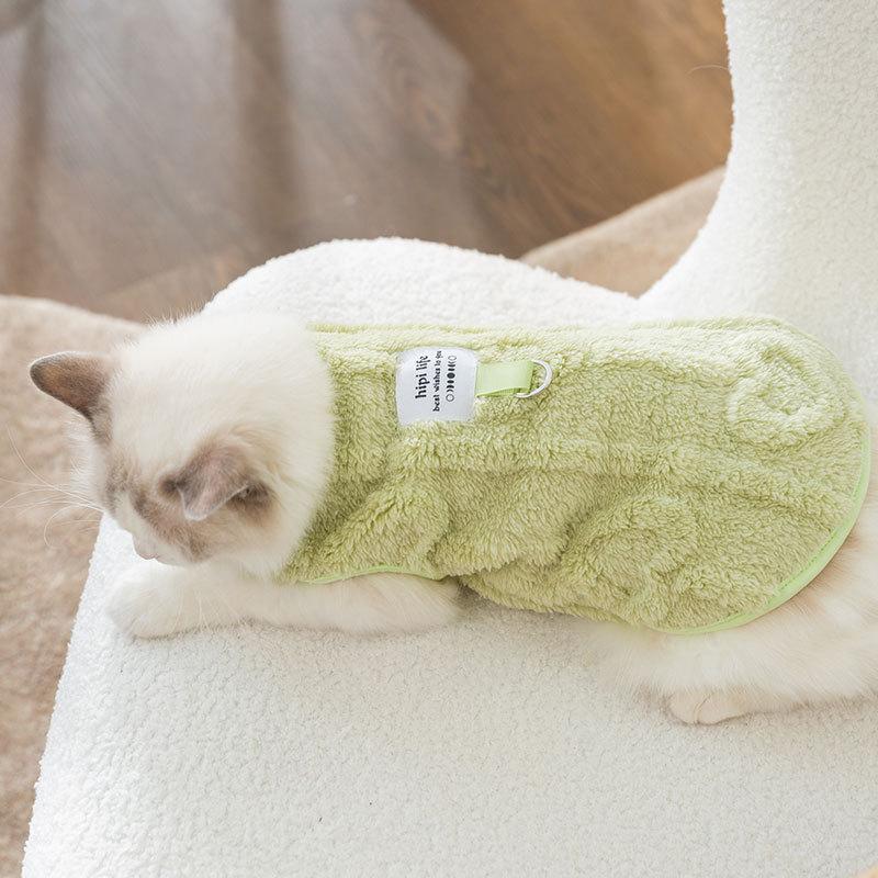 Macaron series can pull pet vest fleece jacket kitten puppy dog autumn and winter warm two-legged pet clothes