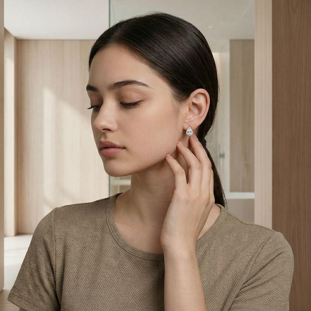 Sparkling Water Drop Zircon Hoop Earrings Mini Ear Buckle Teardrop Stud Earrings  Accessories