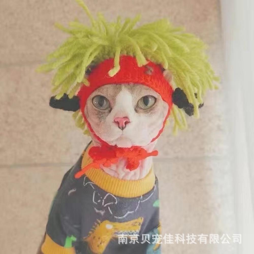 Cappello intrecciato a mano per animali domestici, simpatico cartone animato gatto cane, abbigliamento cappello decorazione, copricapo per animali domestici