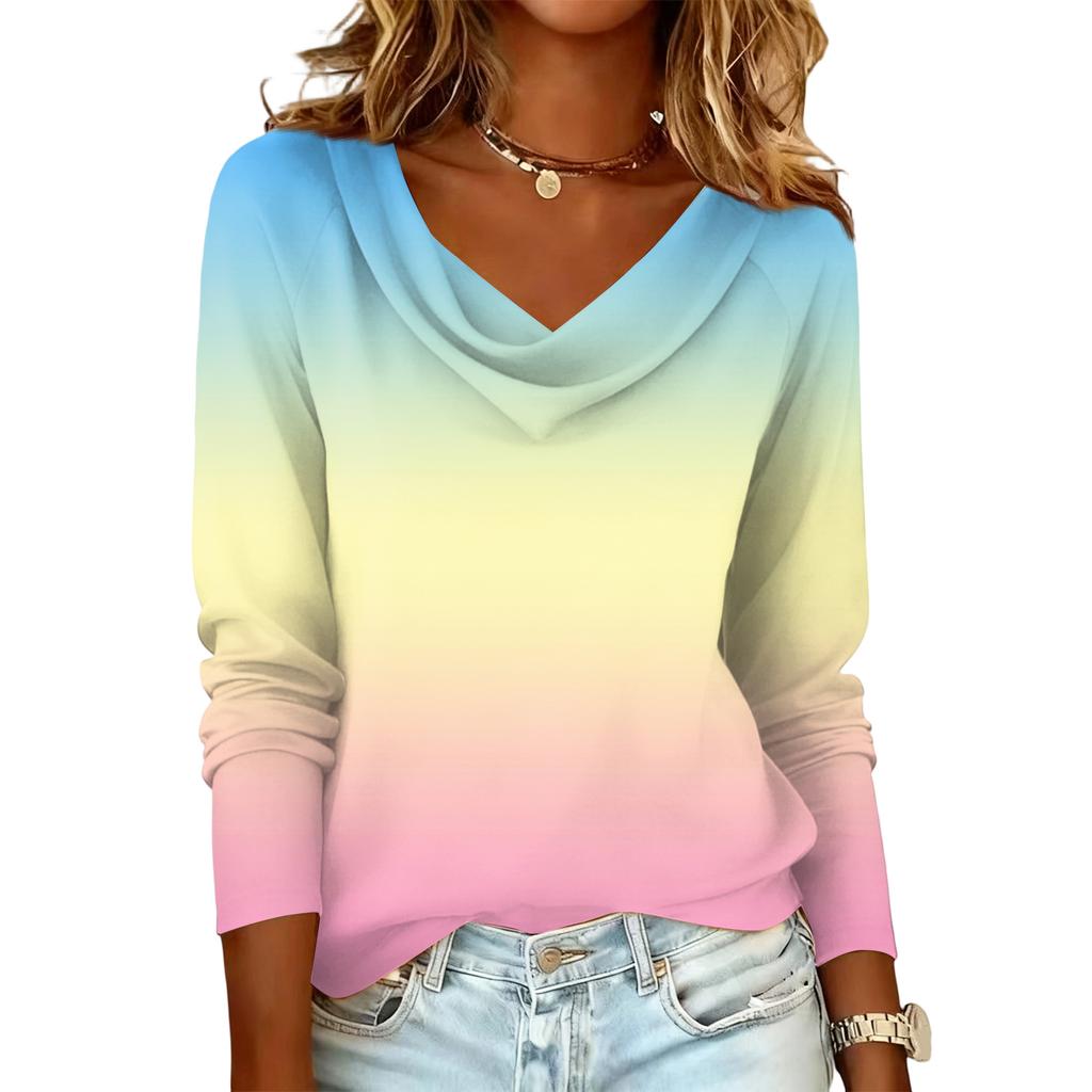 Γυναικείο casual φούτερ με στάμπα ντεγκραντέ και μακριά μανίκια