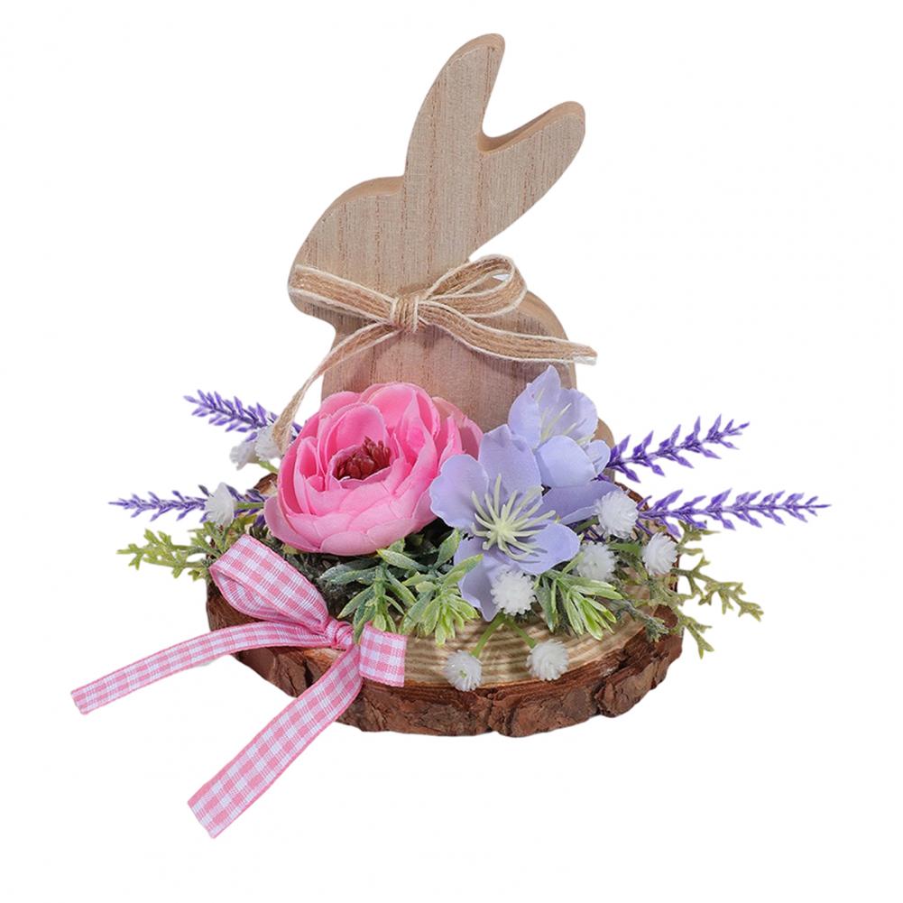 Wooden Easter Bunny Decoration Farmhouse Rustic Artificial Flower Colorful Egg Rabbit Table Sign Desktop Ornament Home Ornament