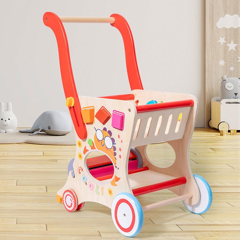 Multifunctional Wooden Child's Push Toy Shopping Cart and Walker