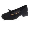 Leather Shallow Mouth Square Head Single Shoes Women's Low Heel Square Heel Small Leather Shoes Spring and Autumn Soft Sole Bow Mary Jane Shoes